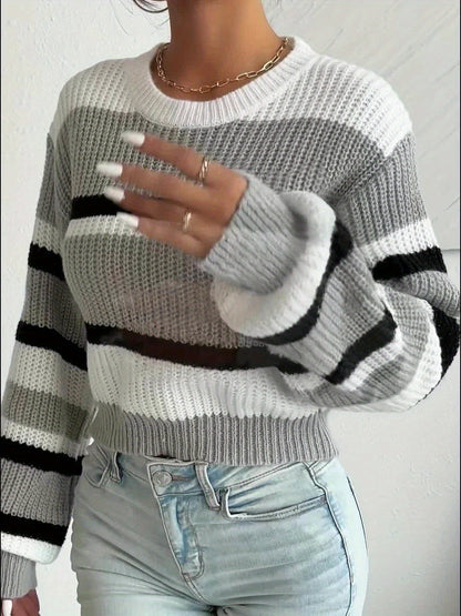 Casual färgblock Crop Trui