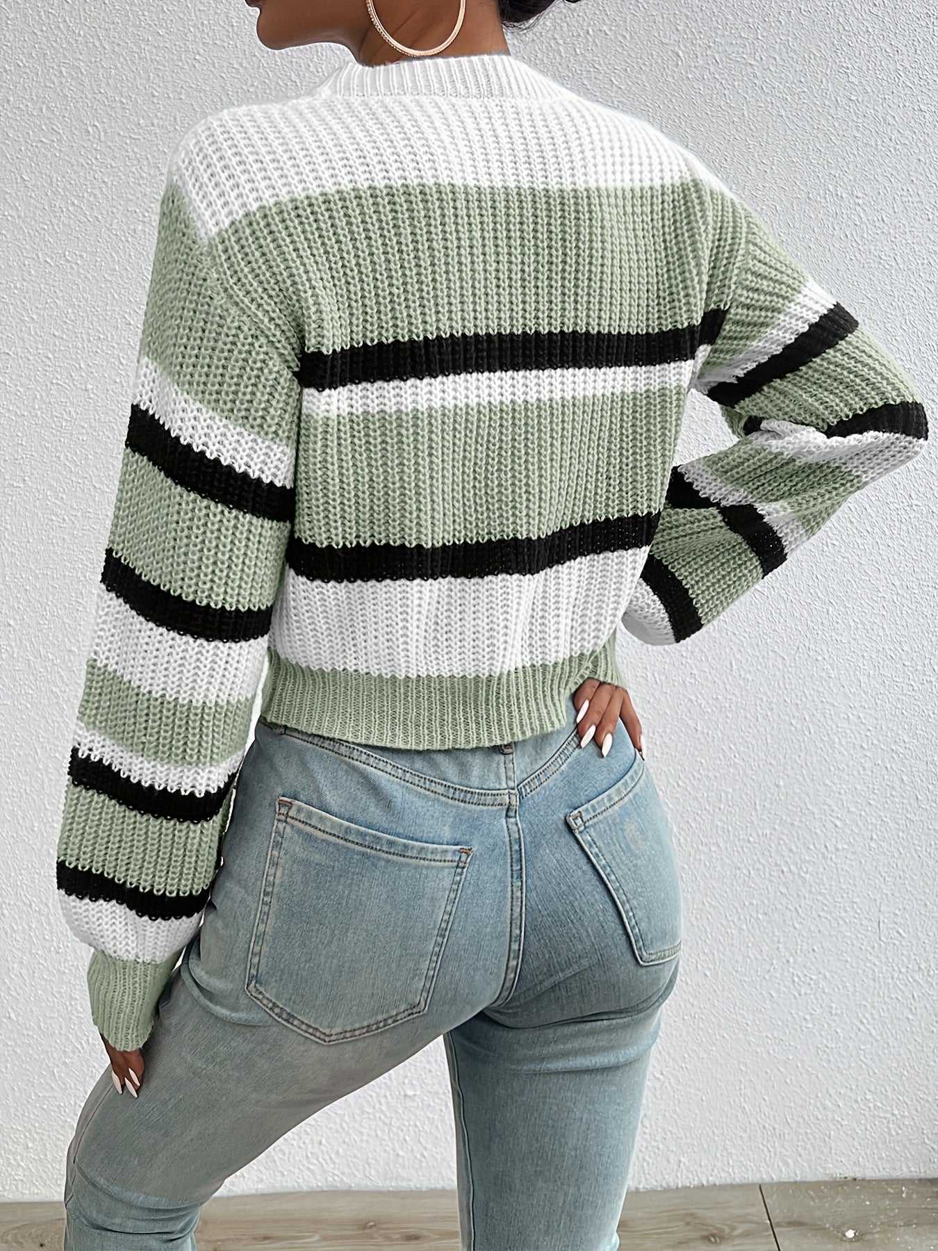 Casual färgblock Crop Trui