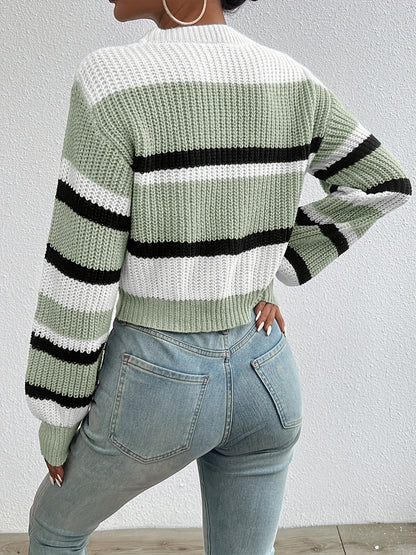 Casual färgblock Crop Trui